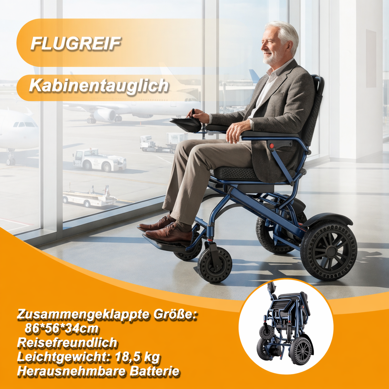 Invvqu D14 faltbarer Elektrorollstuhl – 18,5 kg, 500 W, 12 Ah, 150 kg
