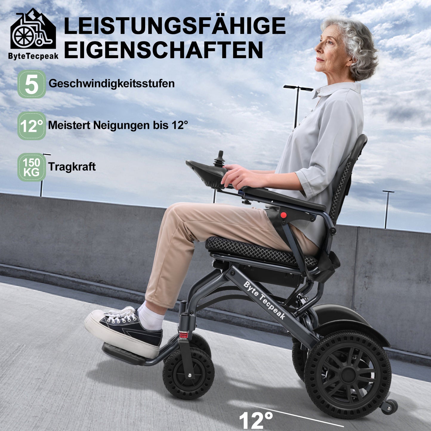 Invvqu D14 Elektrorollstuhl Schwarz 18,5 kg 500W 12Ah faltbar & leicht