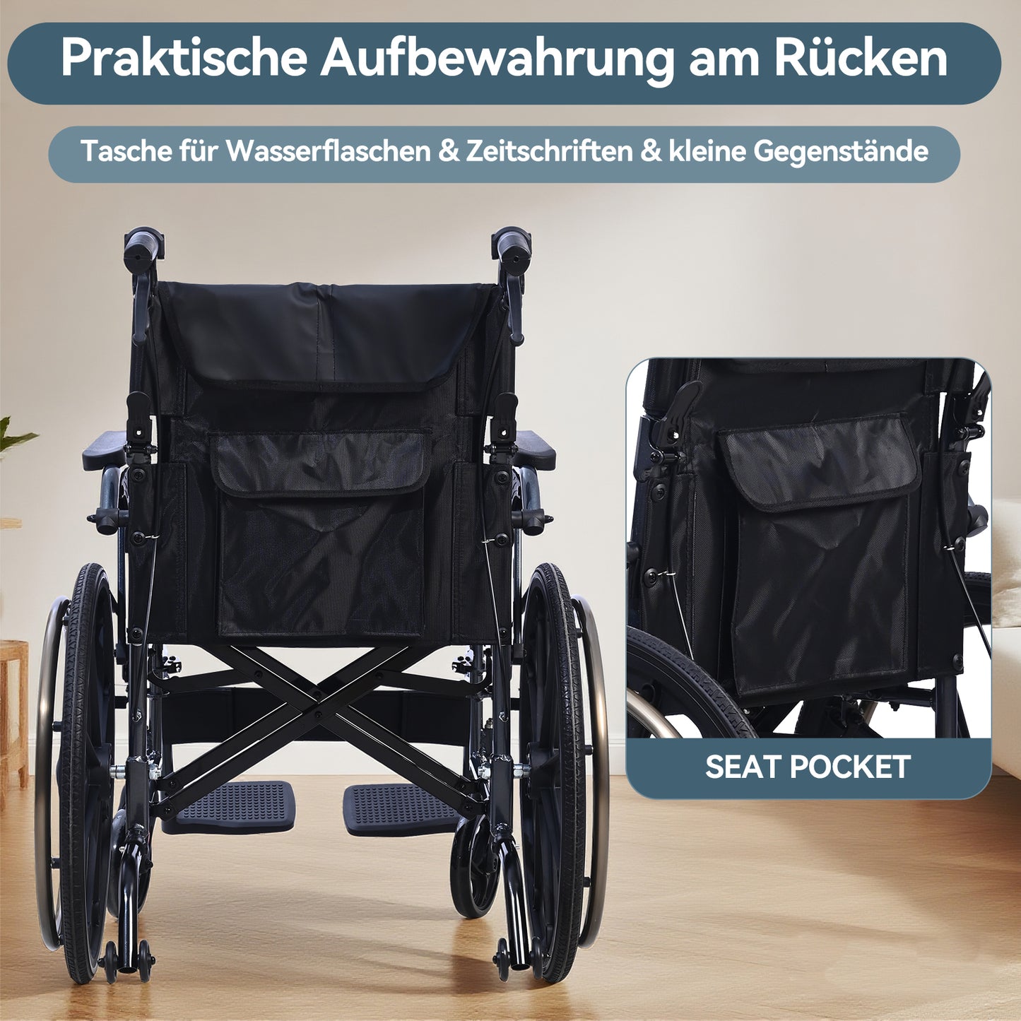 Invvqu M4 Faltbarer Rollstuhl – Leicht, Manueller Aluminium Rollstuhl, 100 kg