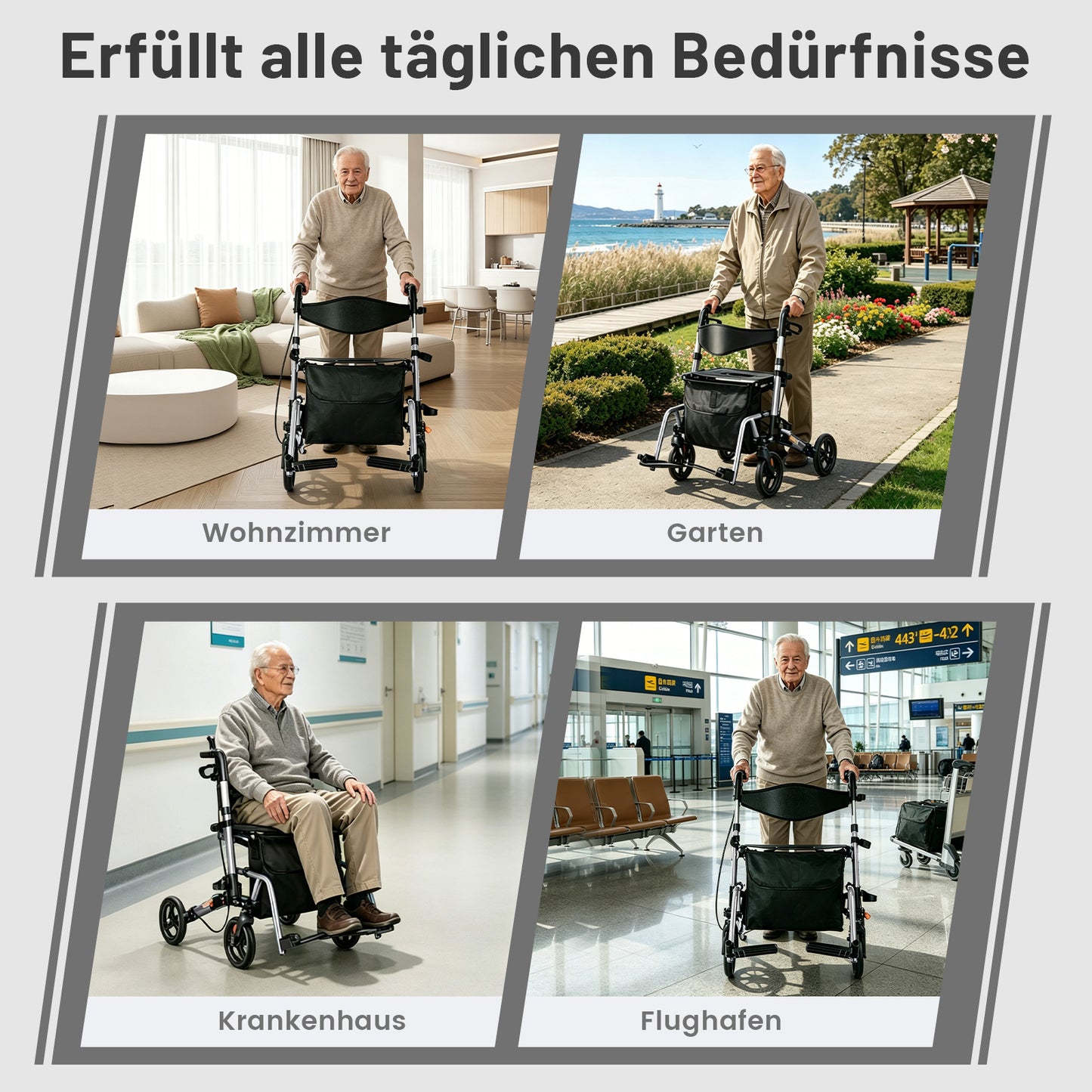 Invvqu W3-Y – 2-in-1 Rollator & Transportstuhl mit Fußstützen, faltbar, bis 150 kg
