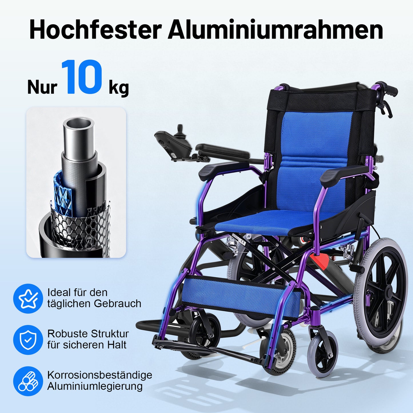 Invvqu M3-L – Faltbarer leichter Senioren-Begleitrollstuhl, 10 kg, 100 kg Tragkraft, Aluminium