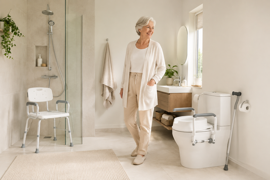 Mehr Sicherheit im Bad und WC: Wann Duschstuhl, Toilettenaufsatz und Gehstütze im Alltag wirklich helfen