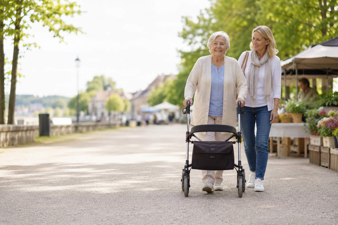 Mit dem Rollator zum Sommermarkt und Nachbarschaftsfest: So bleiben Wege, Pausen und Rückweg entspannt