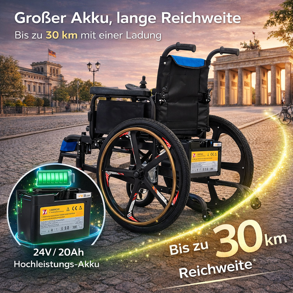 Invvqu E01 – Faltbarer robuster Elektrorollstuhl, 500 W, 20 Ah, 30 km