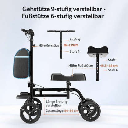 Invvqu K01-S – Faltbarer leichter Knie-Roller mit Sitz, höhenverstellbar, Krückenersatz