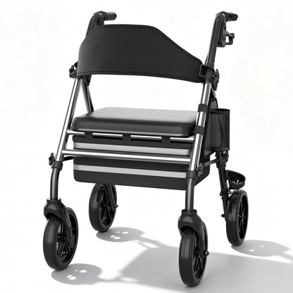 Invvqu W4-S Faltbarer Rollator mit Sitz & Tasche, stabiler Gehwagen für Senioren, bis 150 kg belastbar, 8-Zoll-Räder, Silber
