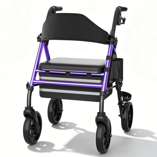Leichter & stabiler Rollator mit Sitz – Invvqu W4-L (Lila), 150 kg Tragkraft, 8-Zoll Räder, faltbar, inkl. Tasche