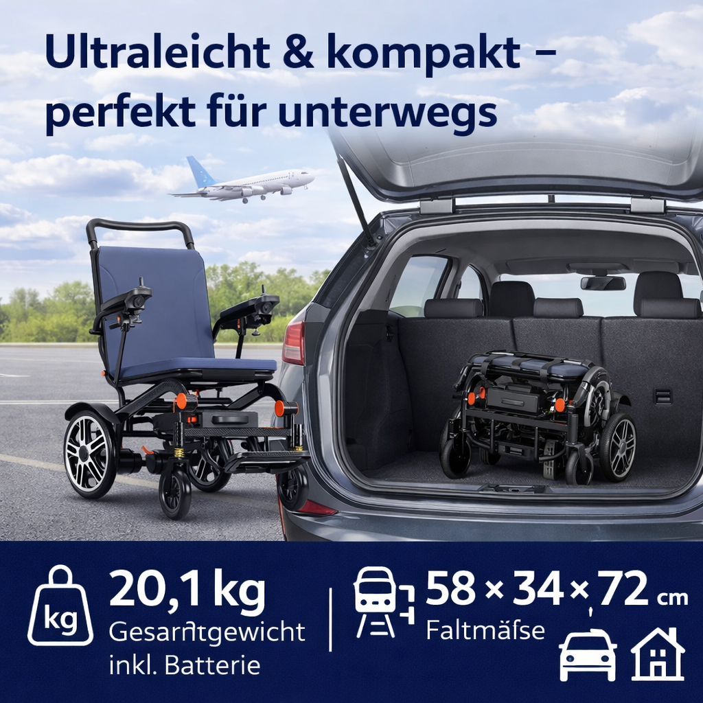Invvqu E02 – Faltbarer leichter Elektrorollstuhl, 500 W, 12 Ah, 20 km