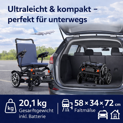 Invvqu E02 – Faltbarer leichter Elektrorollstuhl, 500 W, 12 Ah, 20 km