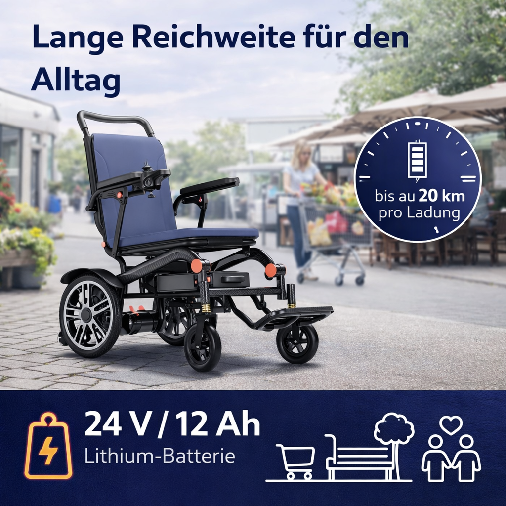 Invvqu E02 – Faltbarer leichter Elektrorollstuhl, 500 W, 12 Ah, 20 km