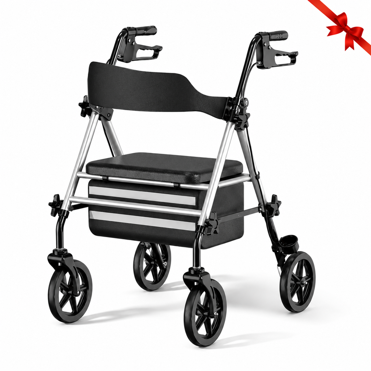 Invvqu W4-S– Stabiler Rollator mit Sitz & Tasche, 150 kg Tragkraft, 8-Zoll-Räder, Blau