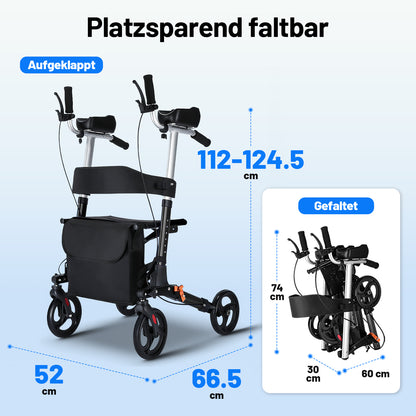 Invvqu W2-S – Rollator mit Unterarmstützen und Armauflagen, höhenverstellbar, bis 150 kg