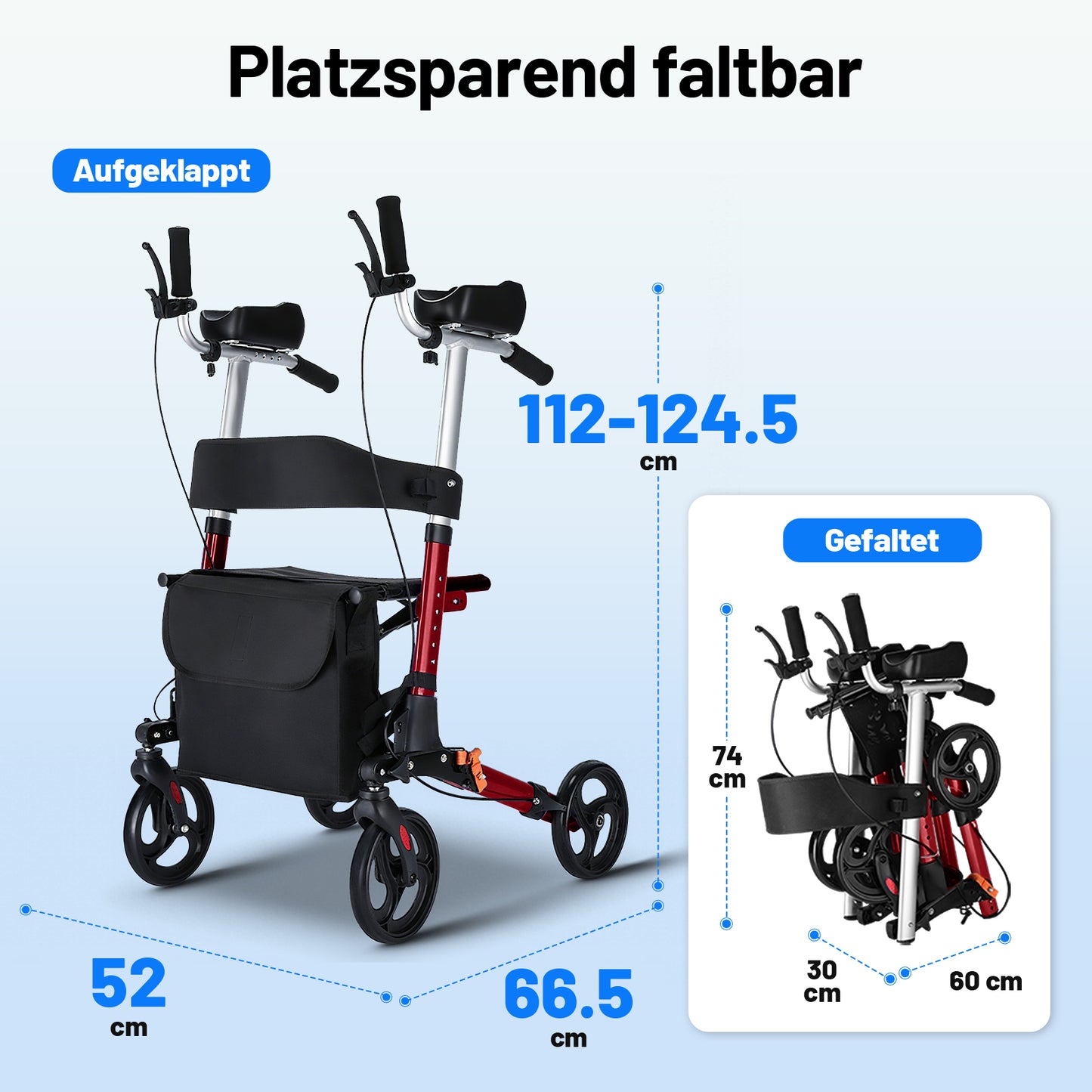 Invvqu W2-R – Rollator mit Unterarmstützen und Armauflagen, höhenverstellbar, bis 150 kg