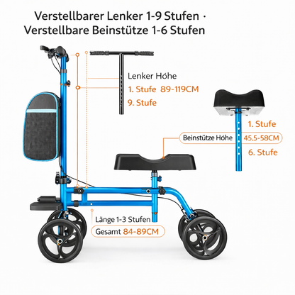Invvqu K01-B – Faltbarer Knieroller mit Sitz & Tasche, höhenverstellbar, Krückenersatz
