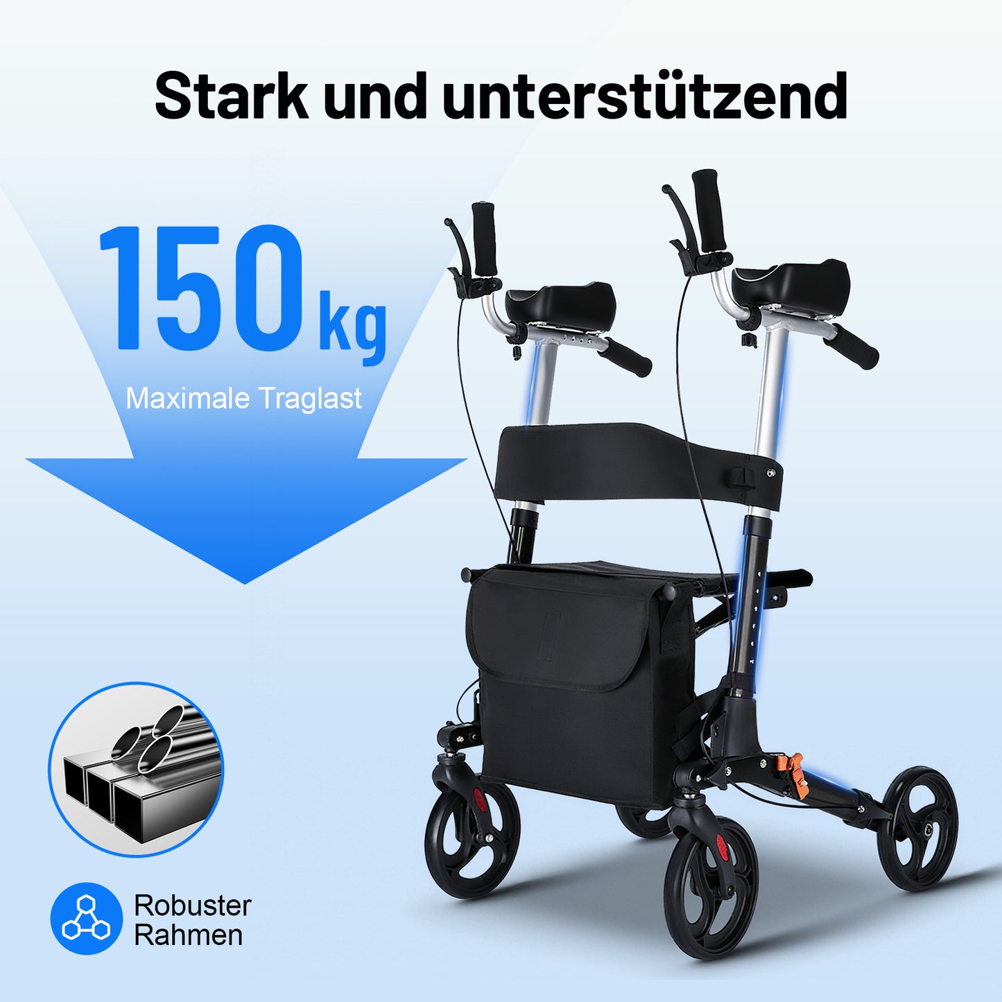 Invvqu W2-S – Rollator mit Unterarmstützen und Armauflagen, höhenverstellbar, bis 150 kg
