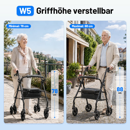 Invvqu W5 – Andador plegable ligero, 8,14 kg, con asiento y bolso, altura ajustable
