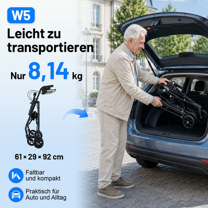 Invvqu W5 – Andador plegable ligero, 8,14 kg, con asiento y bolso, altura ajustable