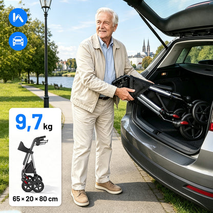 Invvqu W4-S Faltbarer Rollator mit Sitz & Tasche, stabiler Gehwagen für Senioren, bis 150 kg belastbar, 8-Zoll-Räder, Silber