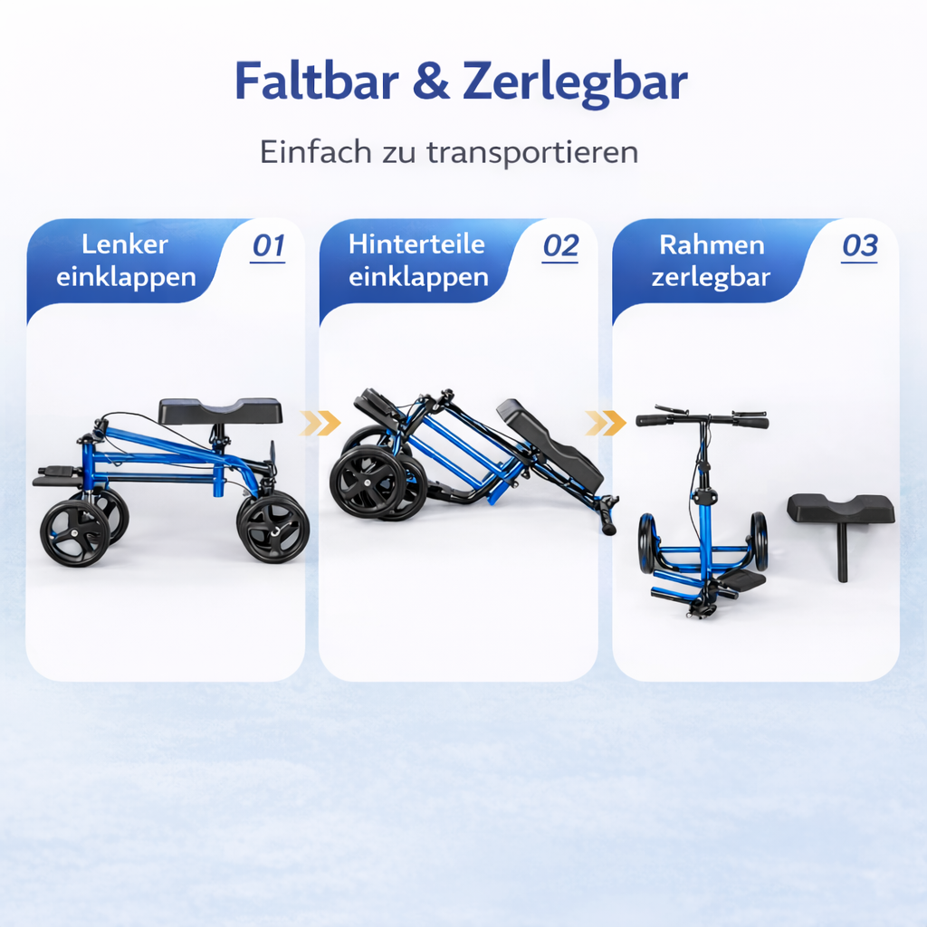 Invvqu K01-B – Faltbarer Knieroller mit Sitz & Tasche, höhenverstellbar, Krückenersatz