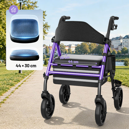 Leichter & stabiler Rollator mit Sitz – Invvqu W4-L (Lila), 150 kg Tragkraft, 8-Zoll Räder, faltbar, inkl. Tasche