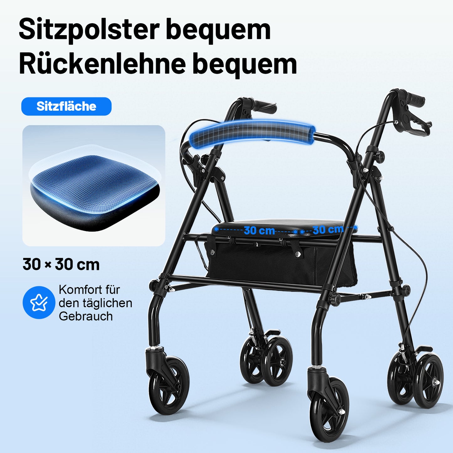 Invvqu W5 – Andador plegable ligero, 8,14 kg, con asiento y bolso, altura ajustable
