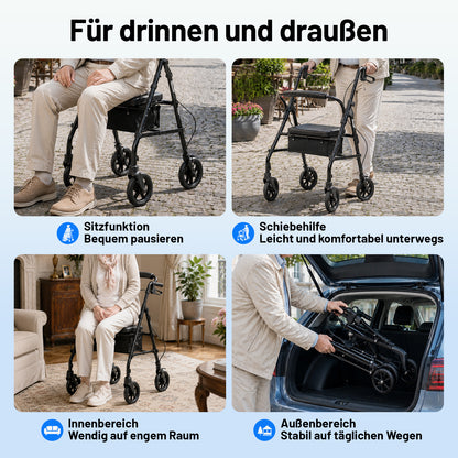 Invvqu W5 – Andador plegable ligero, 8,14 kg, con asiento y bolso, altura ajustable