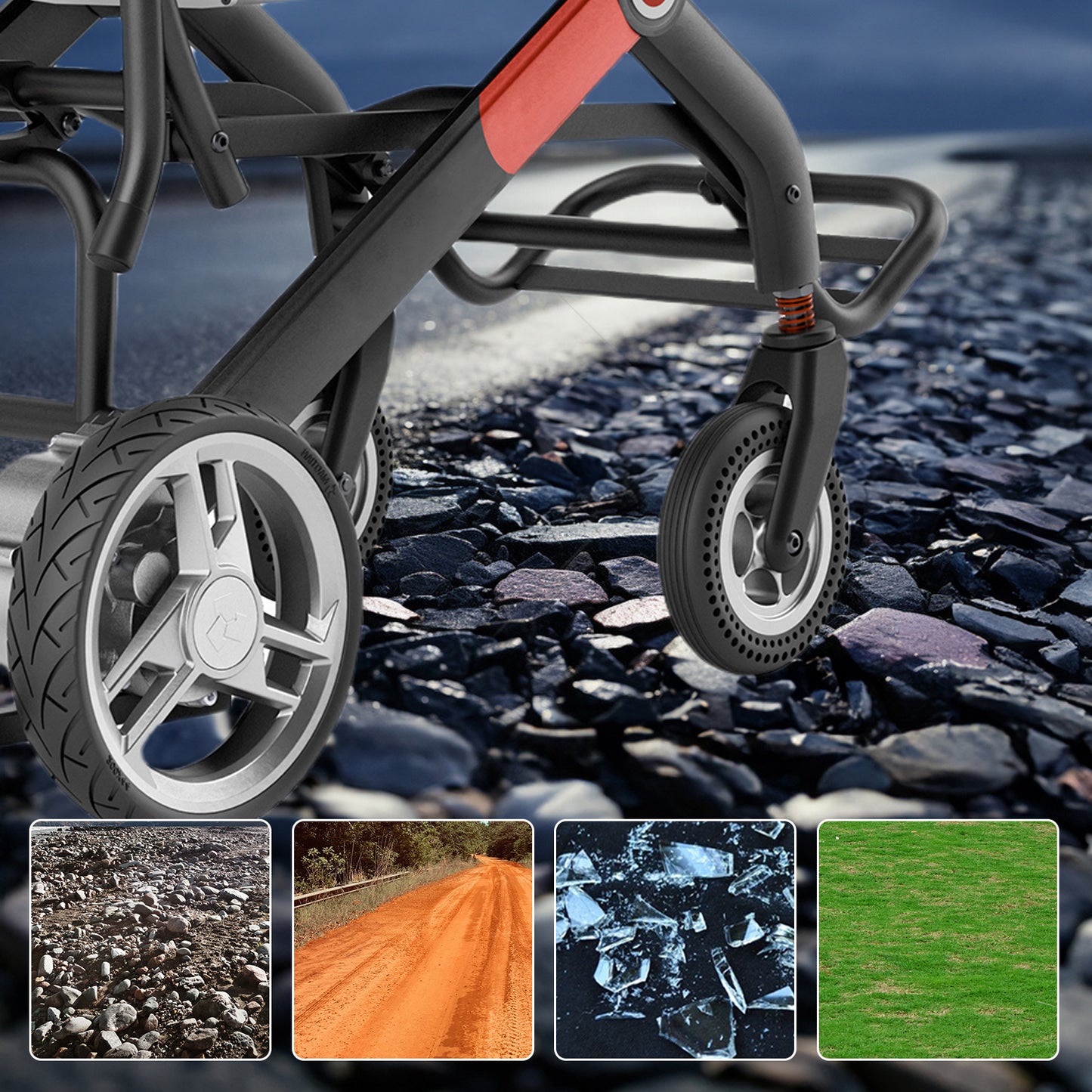 Invvqu VITA-1H Schwarz-Rot faltbarer Elektrorollstuhl– 500W Motor, 12Ah Akku, 20 km Reichweite