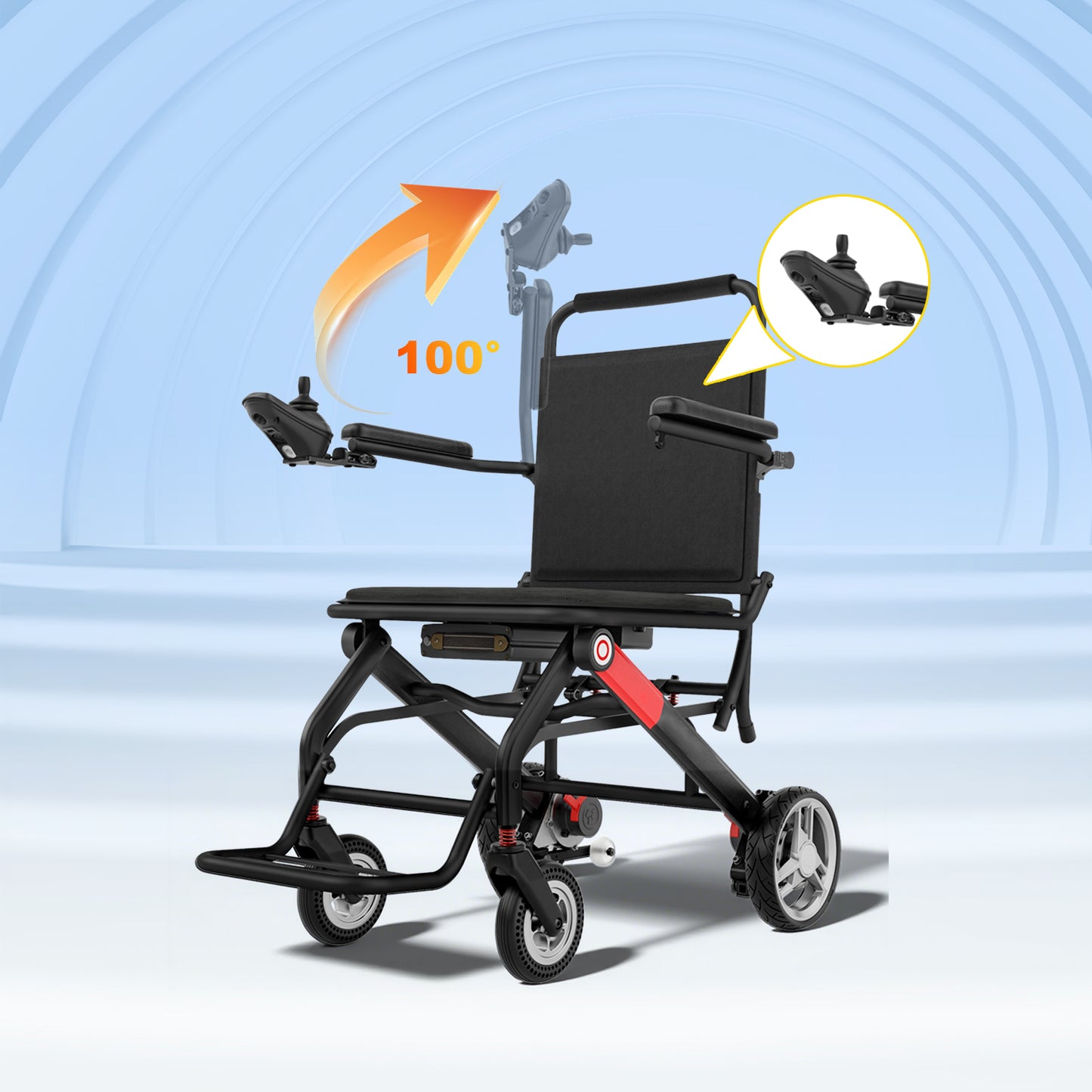 Invvqu VITA-1H Schwarz-Rot faltbarer Elektrorollstuhl– 500W Motor, 12Ah Akku, 20 km Reichweite