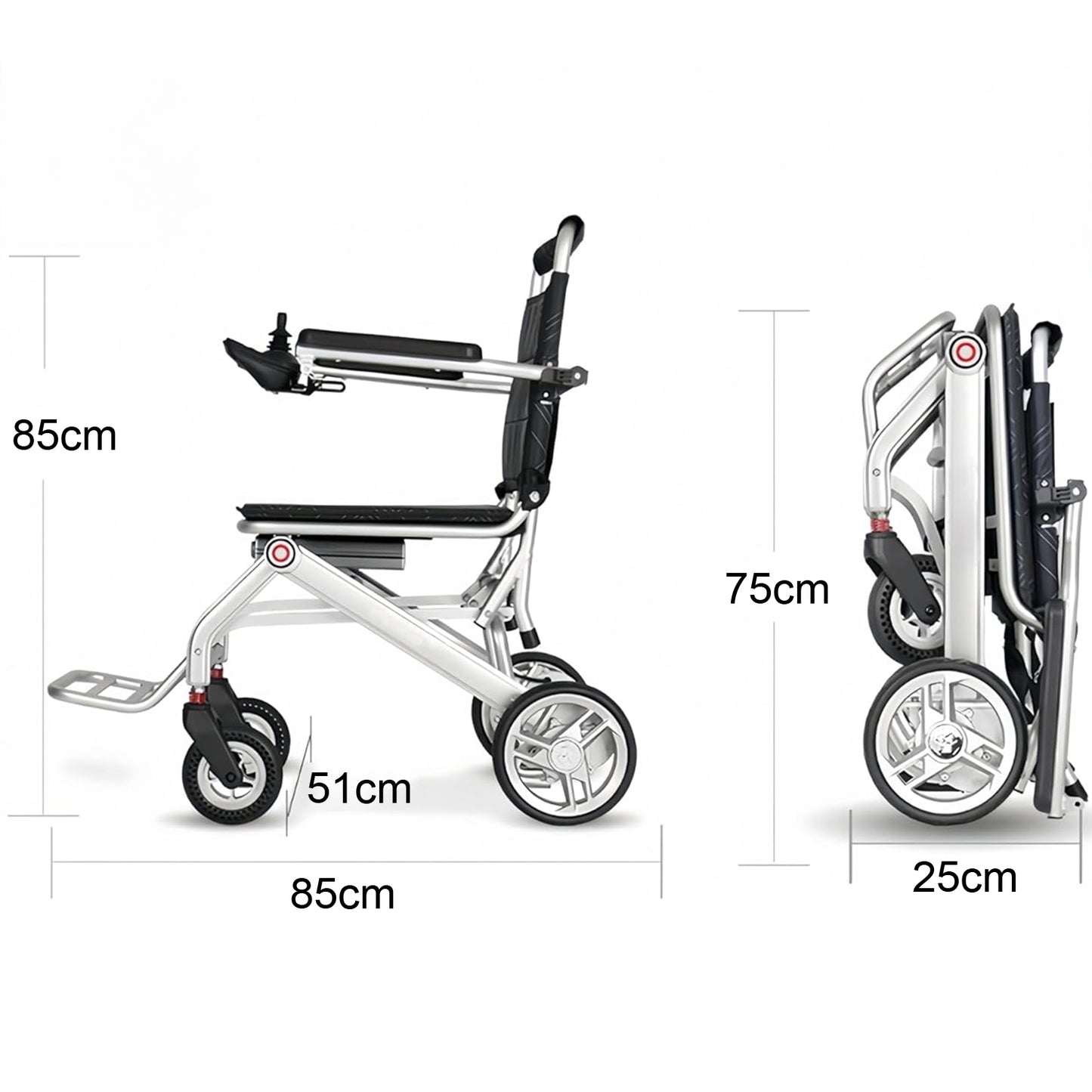 Invvqu VITA-1S Silber faltbarer Elektrorollstuhl– 500W Motor, 12Ah Akku, 20 km Reichweite