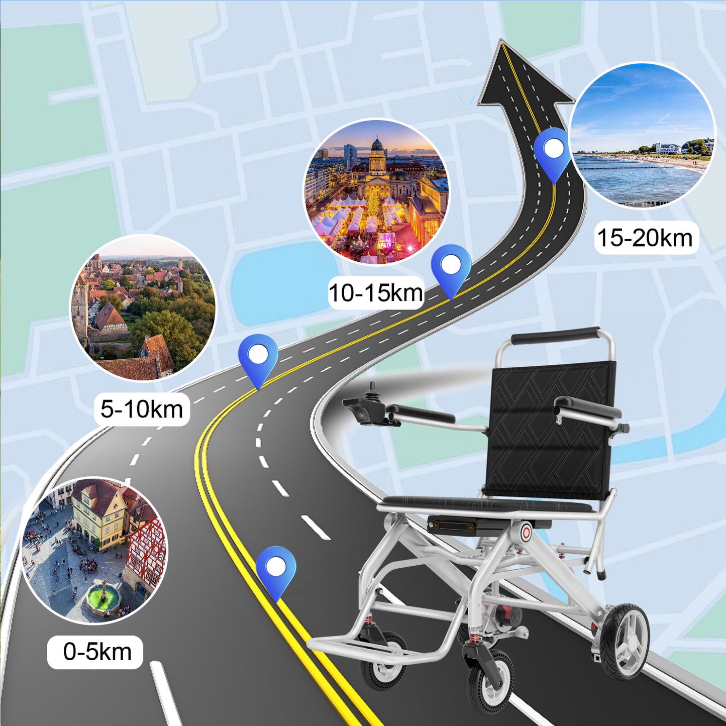 Invvqu VITA-1S Silber faltbarer Elektrorollstuhl– 500W Motor, 12Ah Akku, 20 km Reichweite