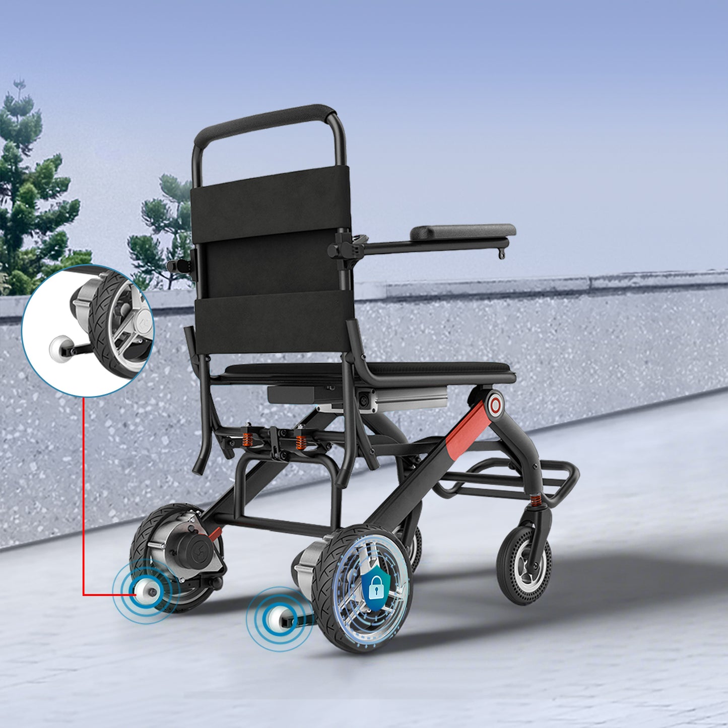 Invvqu VITA-1H Schwarz-Rot faltbarer Elektrorollstuhl– 500W Motor, 12Ah Akku, 20 km Reichweite