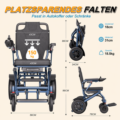 Invvqu D14 faltbarer Elektrorollstuhl – 18,5 kg, 500 W, 12 Ah, 150 kg