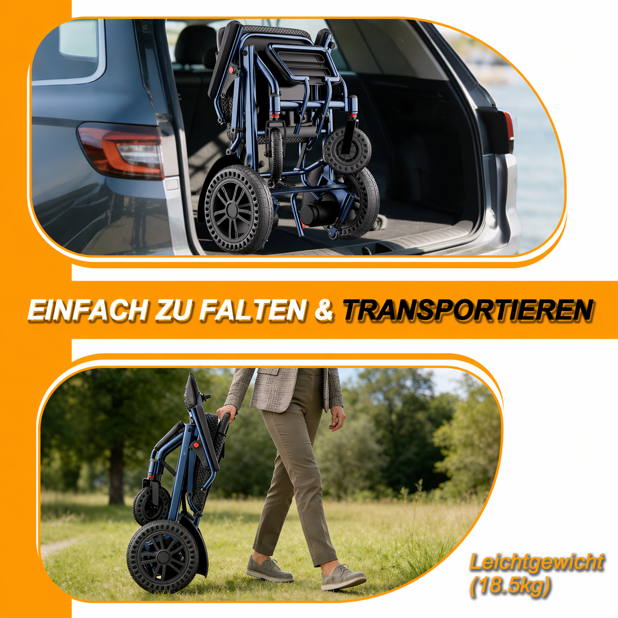 Invvqu D14 faltbarer Elektrorollstuhl – 18,5 kg, 500 W, 12 Ah, 150 kg