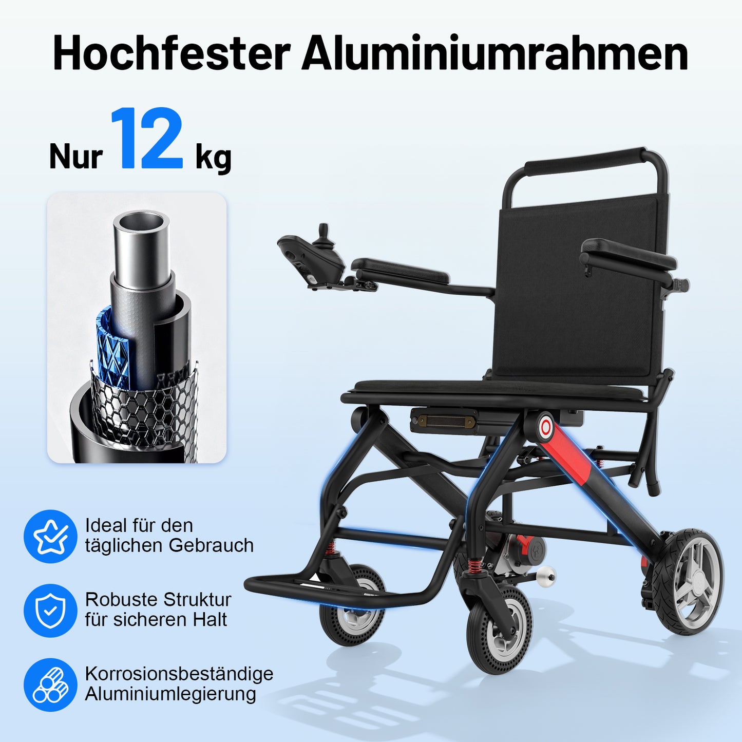 Invvqu V1H – Ultraleichter faltbarer Elektrorollstuhl, nur 14,5 kg, kompakt und mobil
