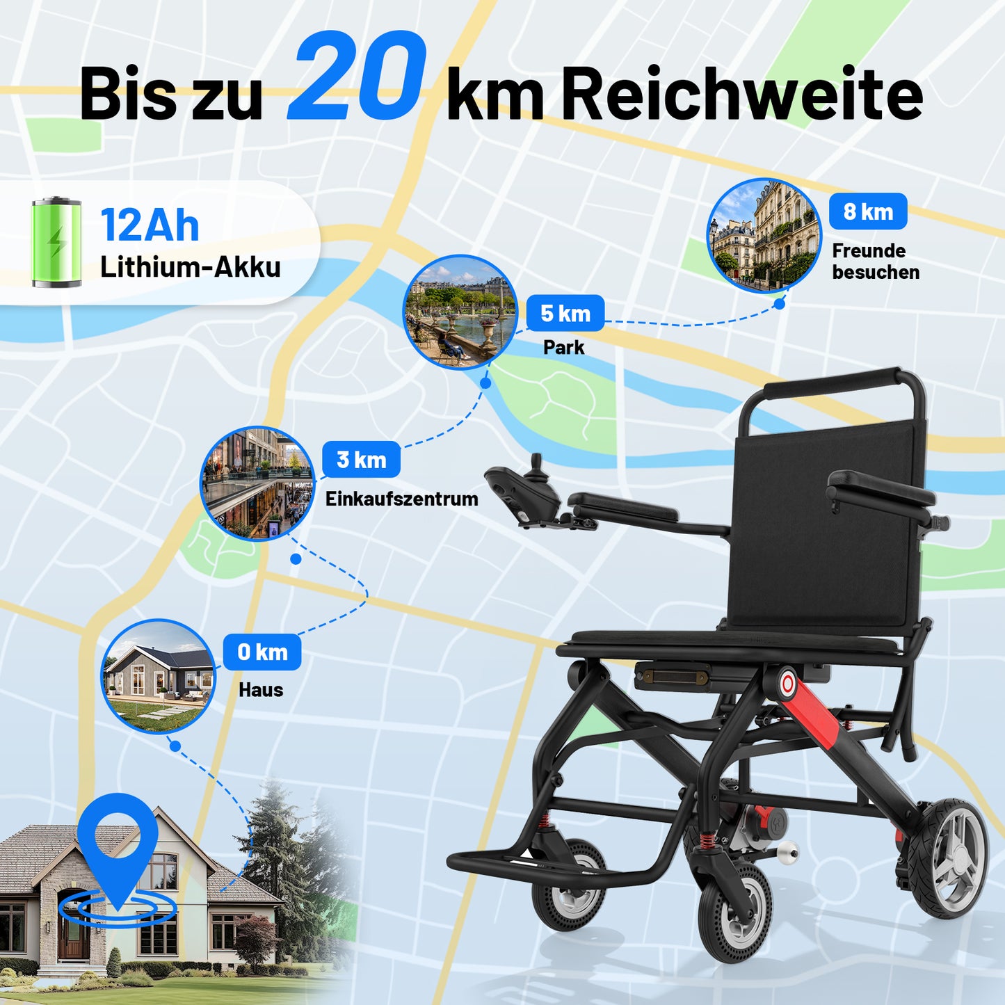 Invvqu V1H – Ultraleichter faltbarer Elektrorollstuhl, nur 14,5 kg, kompakt und mobil