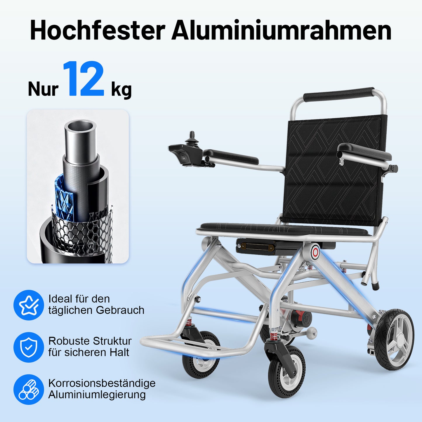 Invvqu V1S – Fauteuil roulant électrique pliant ultraléger, seulement 14,5 kg, idéal pour voyager