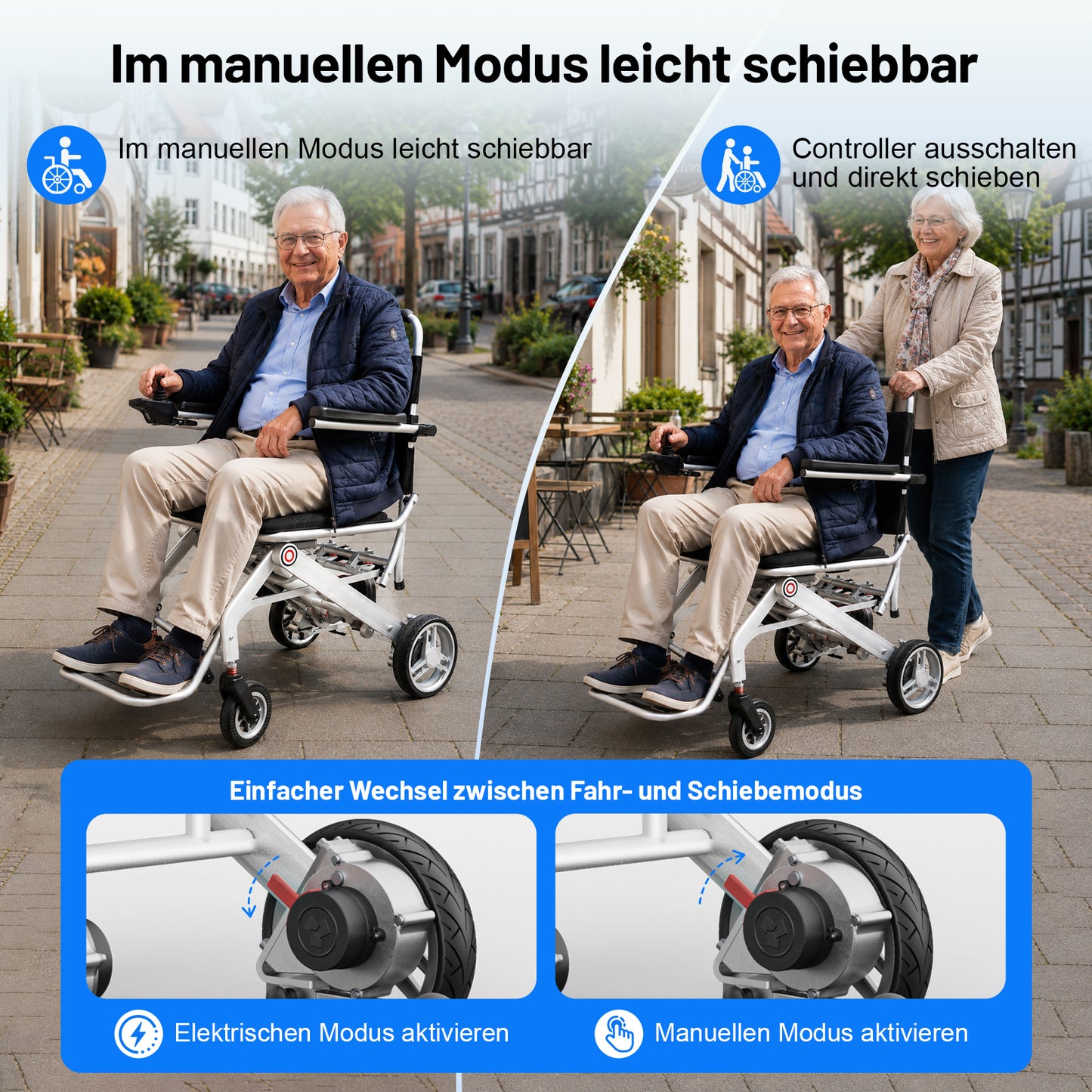 Invvqu V1S – Fauteuil roulant électrique pliant ultraléger, seulement 14,5 kg, idéal pour voyager