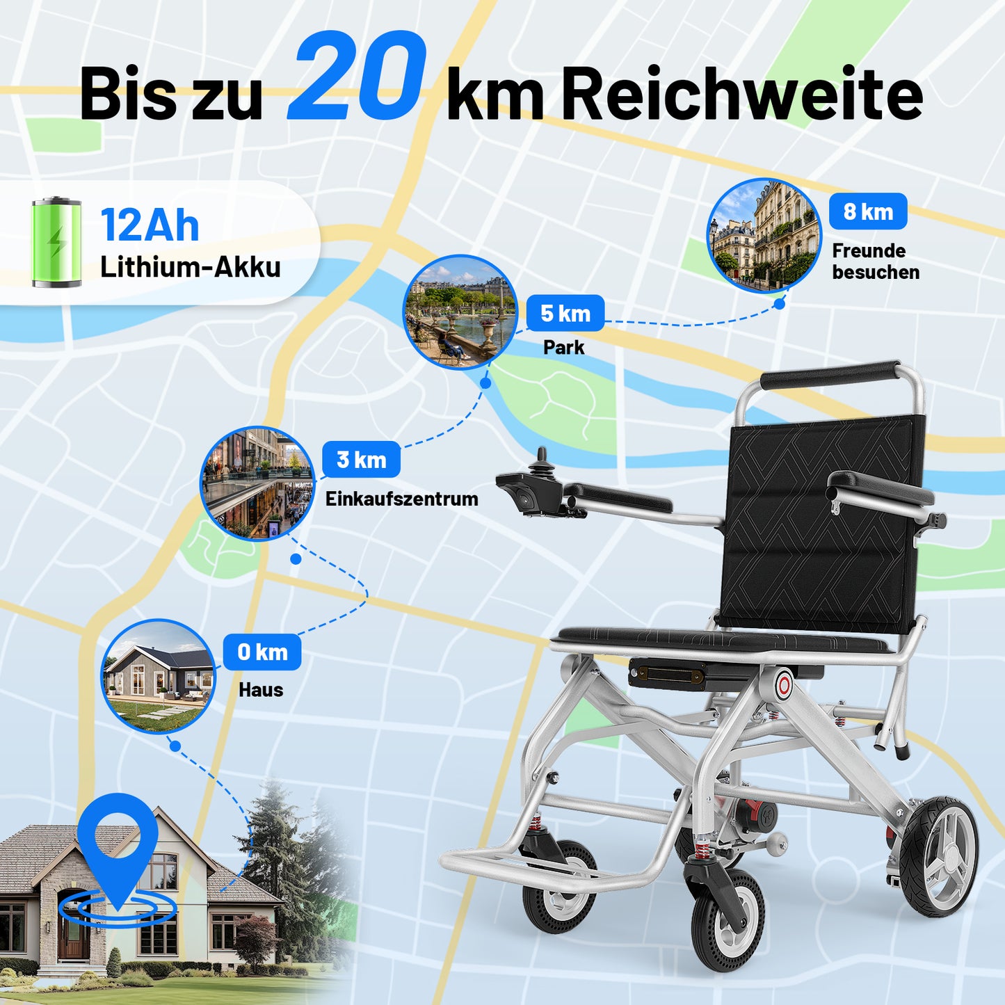 Invvqu V1S – Fauteuil roulant électrique pliant ultraléger, seulement 14,5 kg, idéal pour voyager