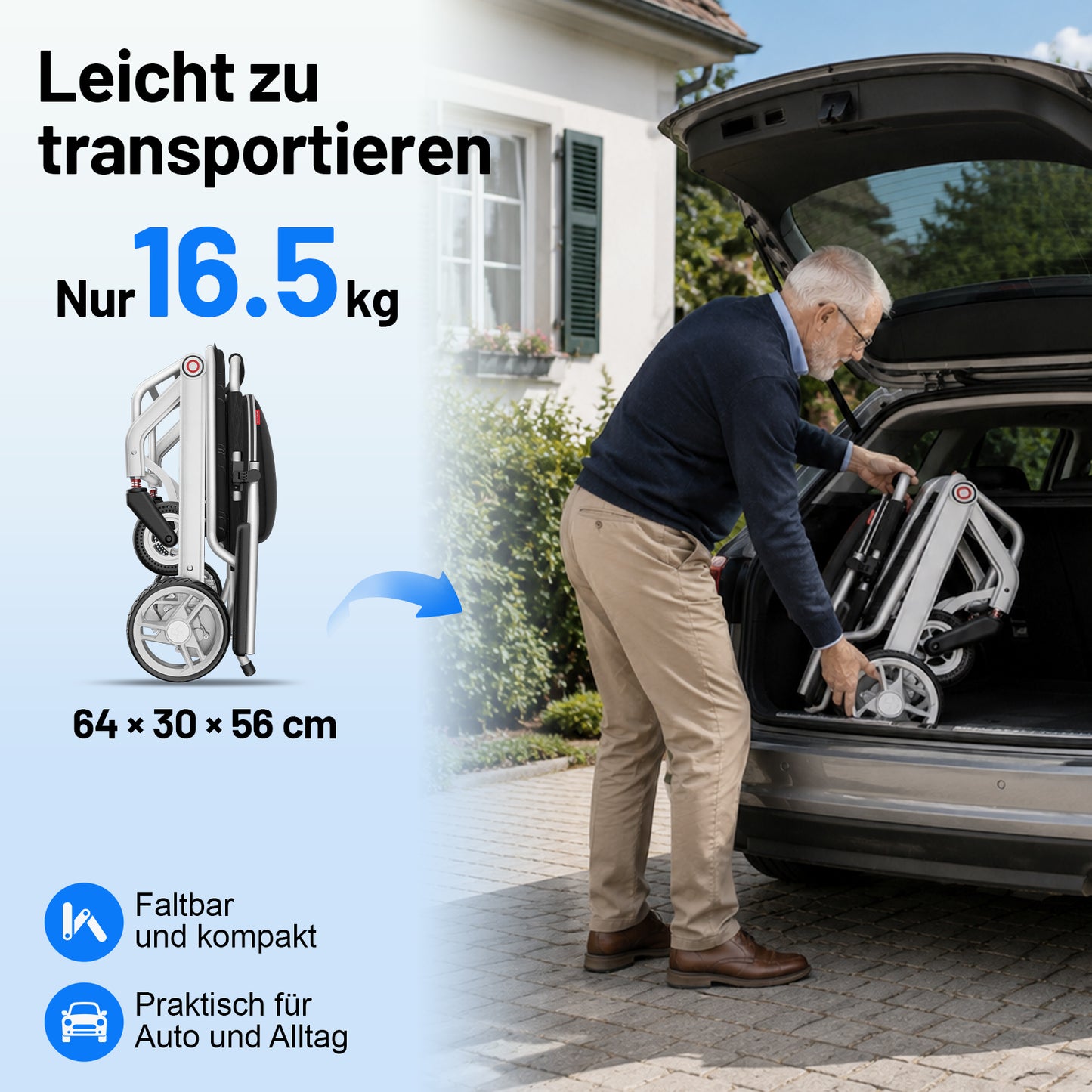 Invvqu V1S – Fauteuil roulant électrique pliant ultraléger, seulement 14,5 kg, idéal pour voyager