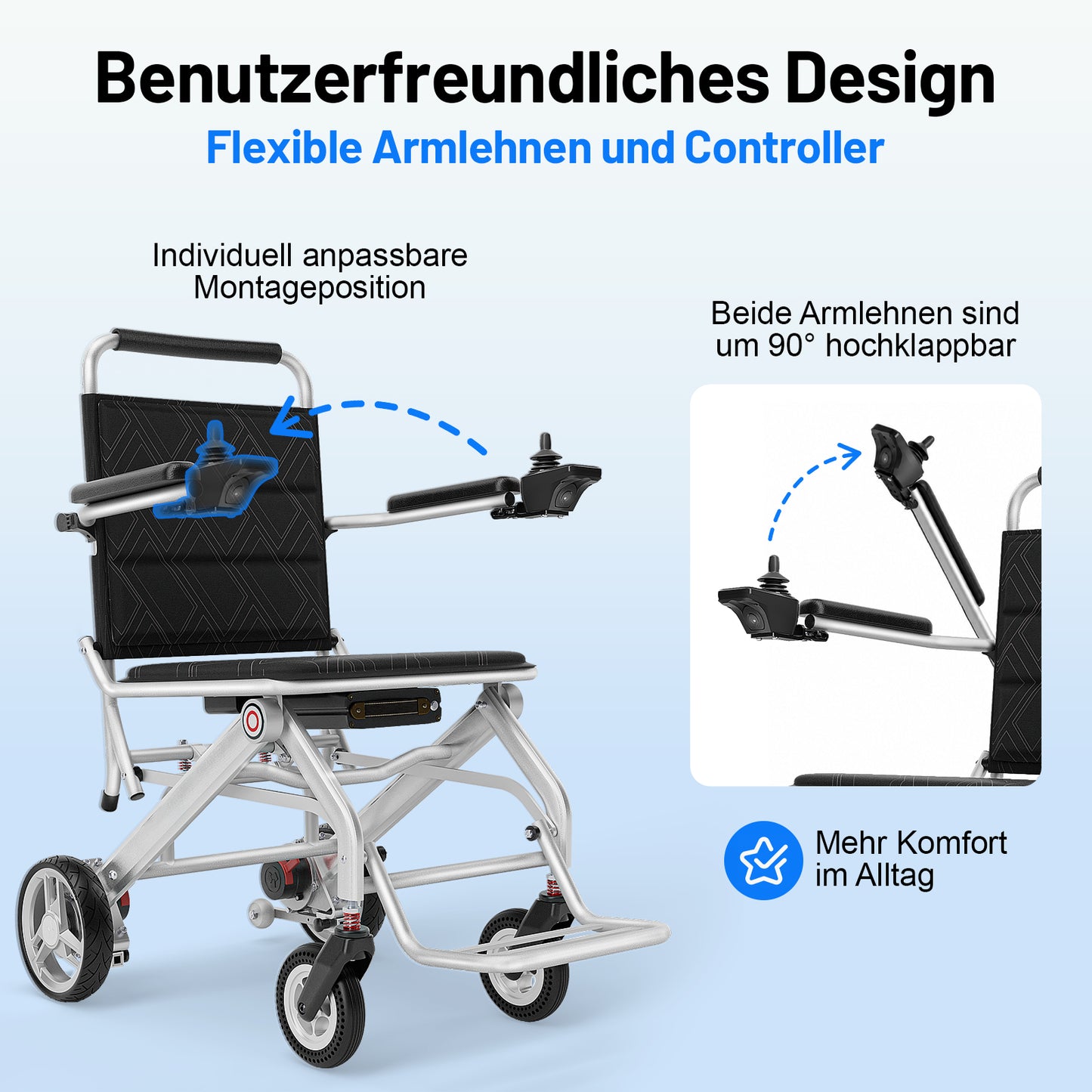 Invvqu V1S – Fauteuil roulant électrique pliant ultraléger, seulement 14,5 kg, idéal pour voyager