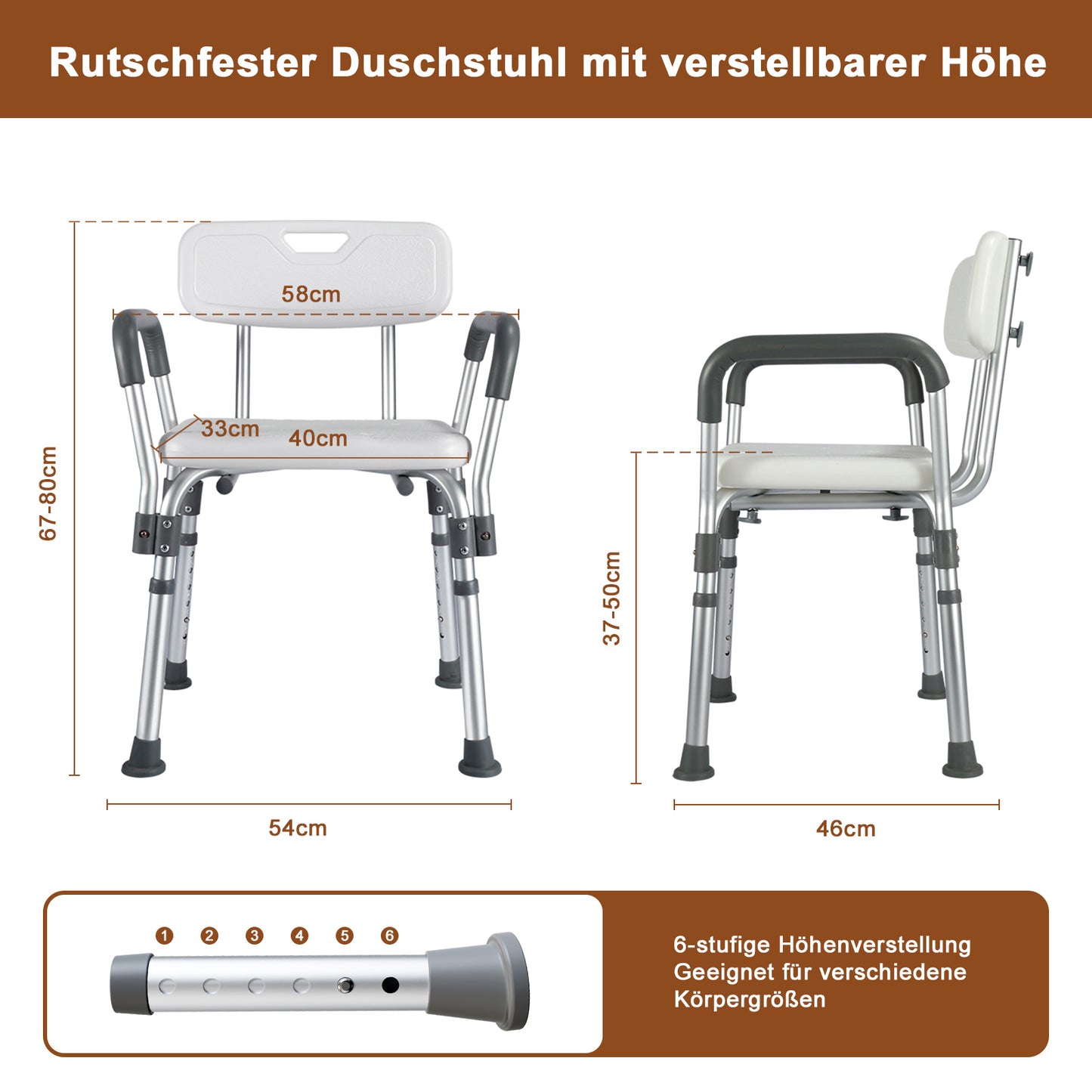 Invvqu B01-BS – Höhenverstellbarer Duschstuhl, rutschfest, 100 kg Tragkraft