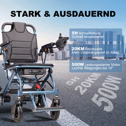 Invvqu D04 Elektrorollstuhl – 10Ah Akku, 20 km Reichweite, 500W Motor, faltbar & leicht