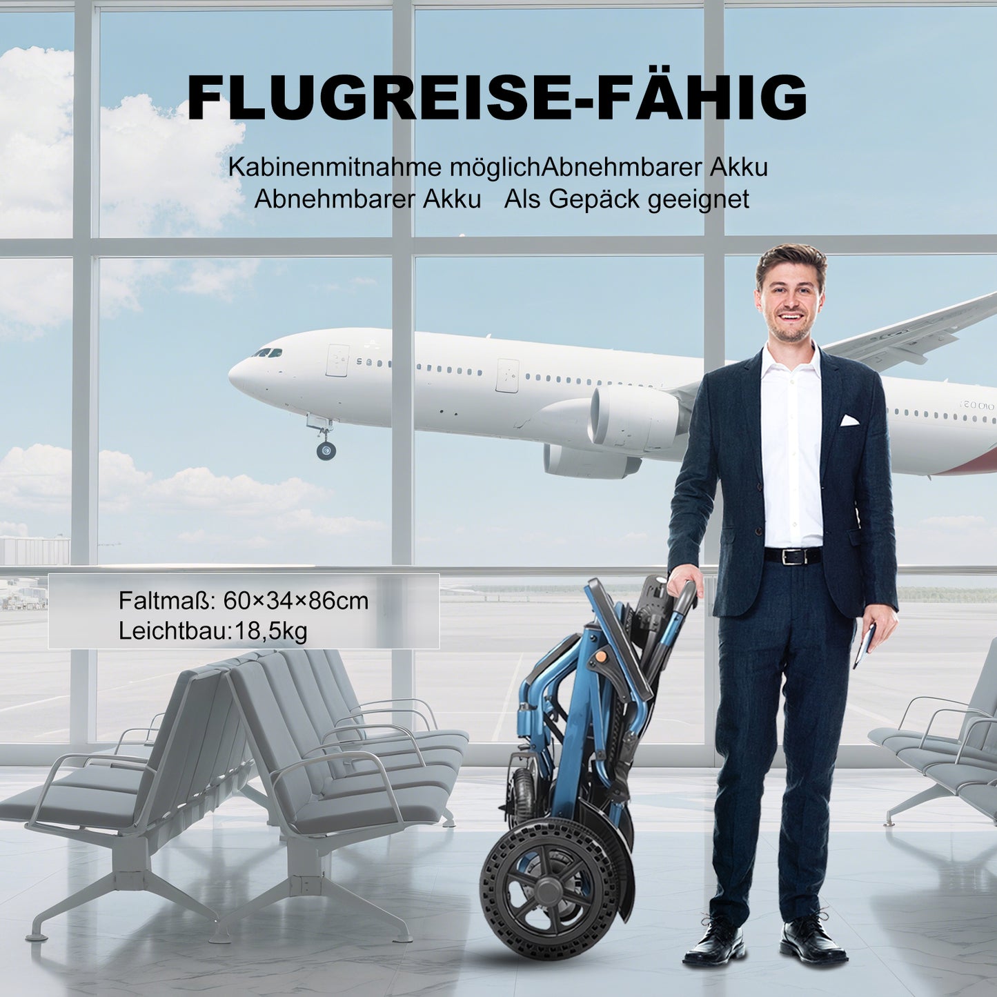 Invvqu D04 Elektrorollstuhl – 10Ah Akku, 20 km Reichweite, 500W Motor, faltbar & leicht