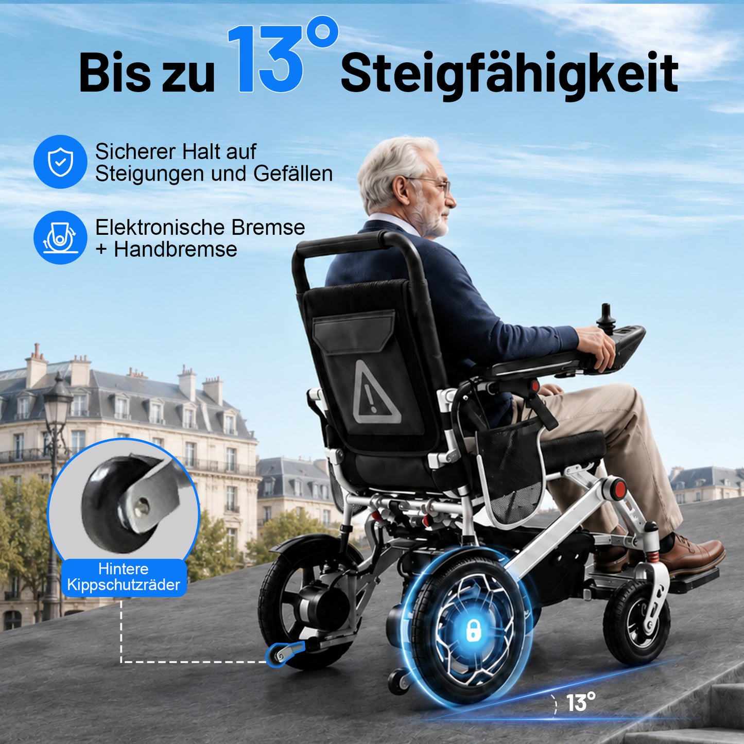 Invvqu E10 – Faltbarer Elektrorollstuhl, 500 W, 12 Ah, ideal für Alltag und Begleitung