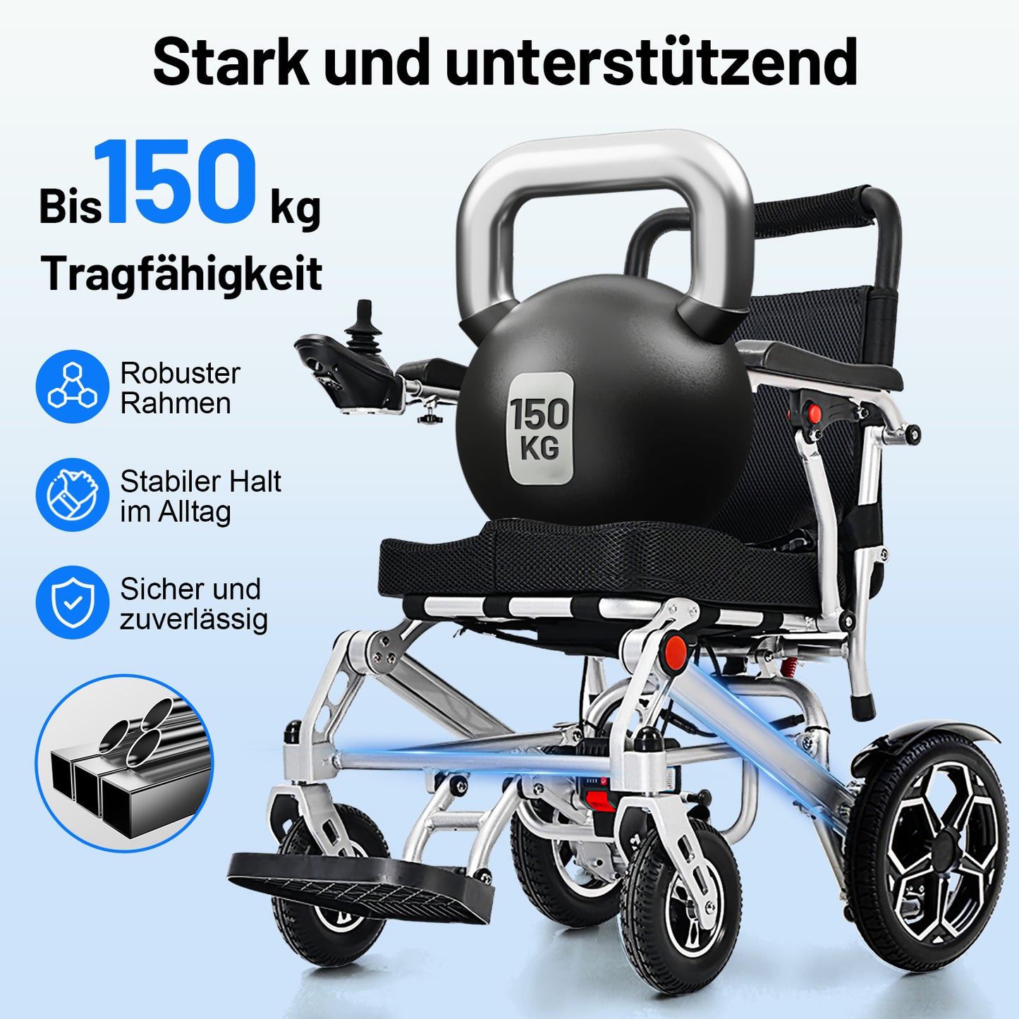 Invvqu E10 – Faltbarer Elektrorollstuhl, 500 W, 12 Ah, ideal für Alltag und Begleitung