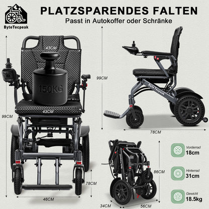 Invvqu D14 Elektrorollstuhl Schwarz 18,5 kg 500W 12Ah faltbar & leicht
