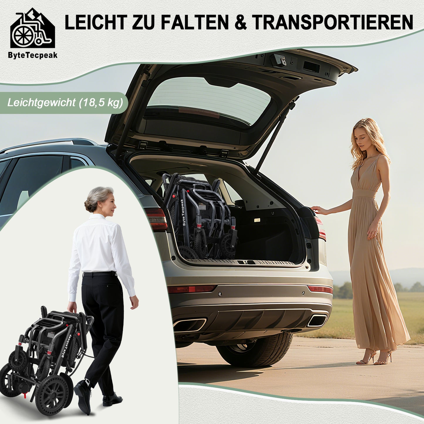 Invvqu D14 Elektrorollstuhl Schwarz 18,5 kg 500W 12Ah faltbar & leicht