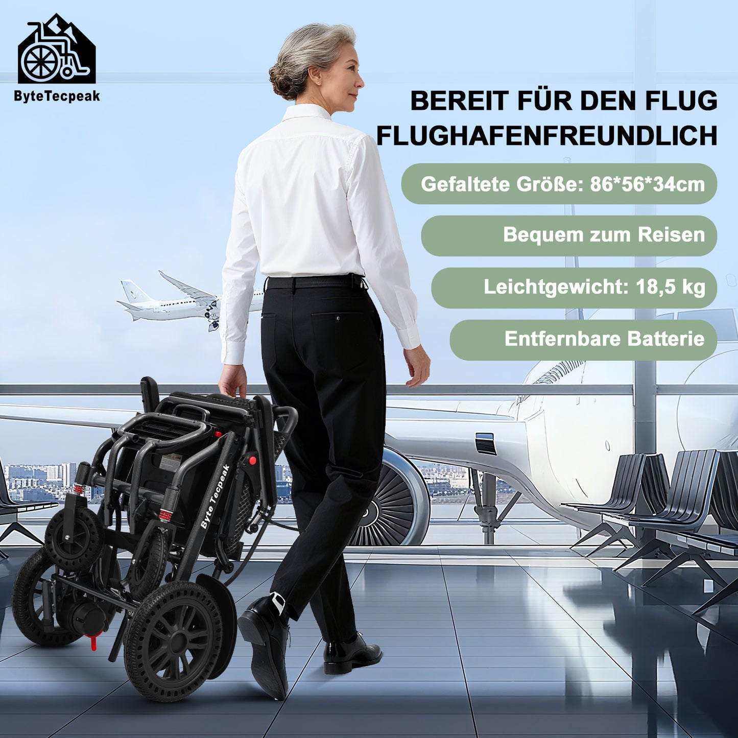 Invvqu D14 Elektrorollstuhl Schwarz 18,5 kg 500W 12Ah faltbar & leicht