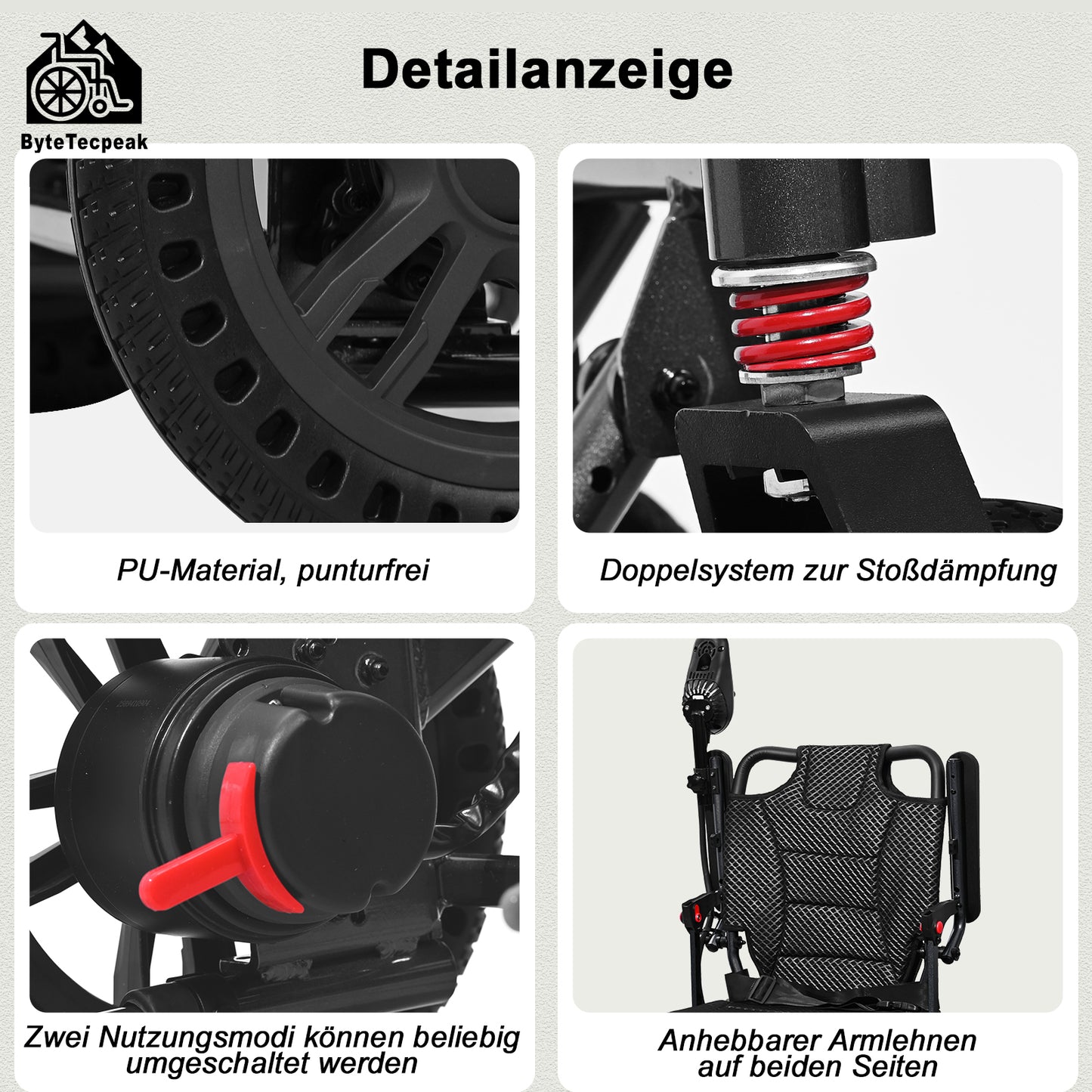 Invvqu D14 Elektrorollstuhl Schwarz 18,5 kg 500W 12Ah faltbar & leicht