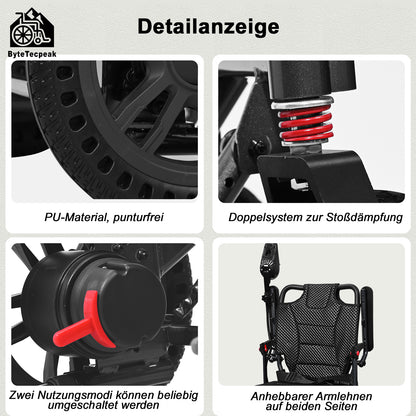 Invvqu D14 Elektrorollstuhl Schwarz 18,5 kg 500W 12Ah faltbar & leicht